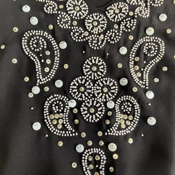 Black Silk Beaded Shell Top - Picture 8 of 9